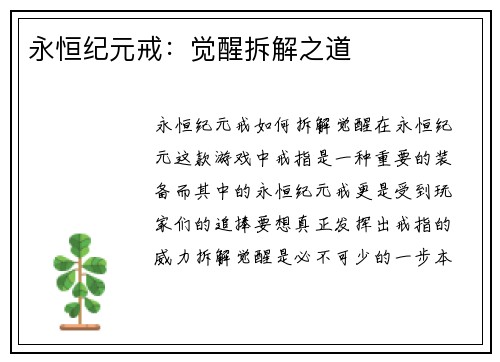 永恒纪元戒：觉醒拆解之道