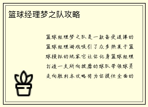 篮球经理梦之队攻略